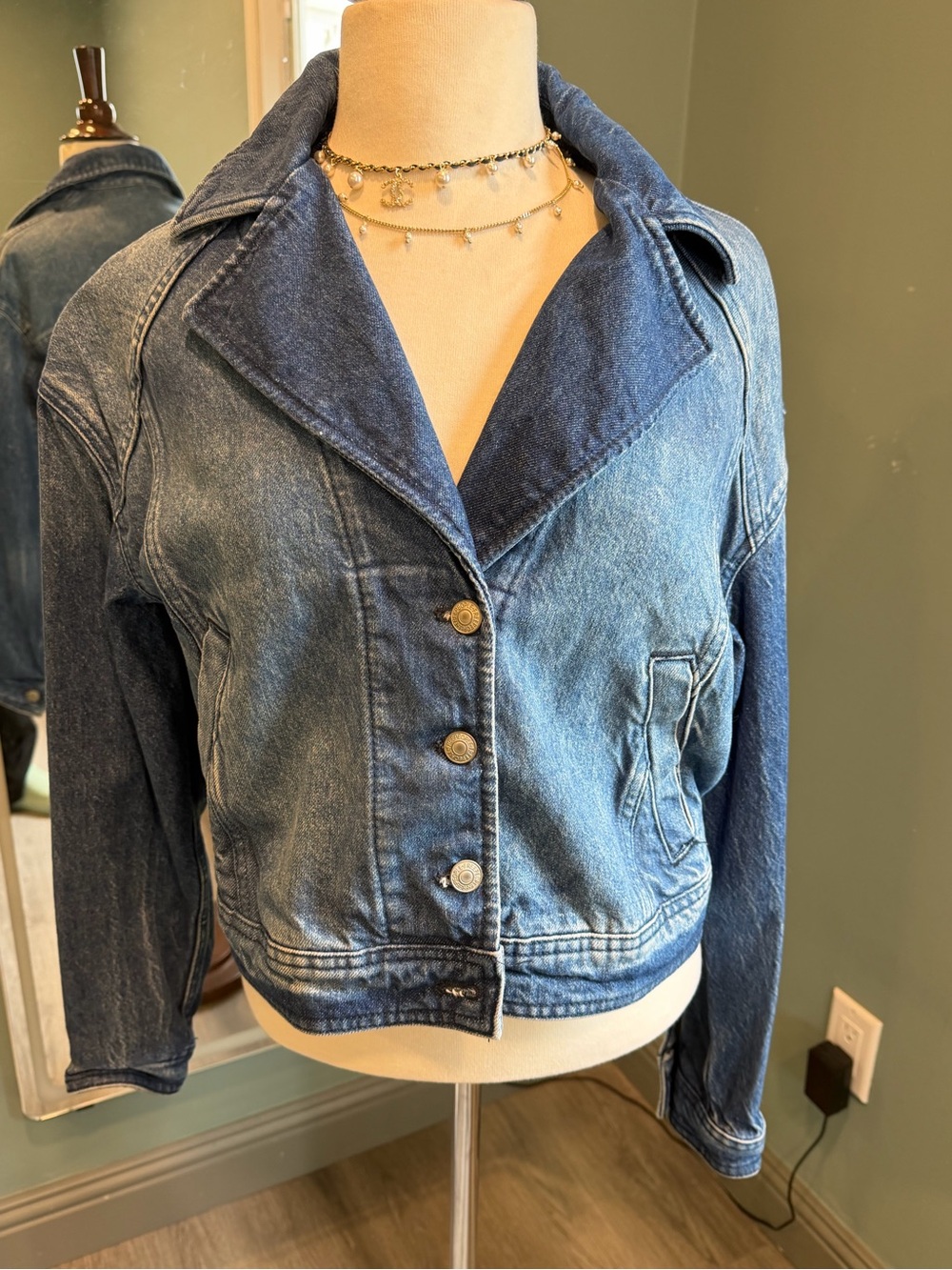 We The Free by Free People Cropped Denim Moto Jacket